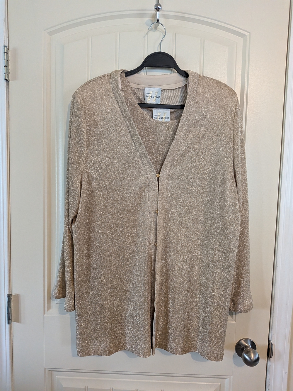Joseph Ribkoff Metallic Gold Knit Cardigan and Sleeveless Top Set